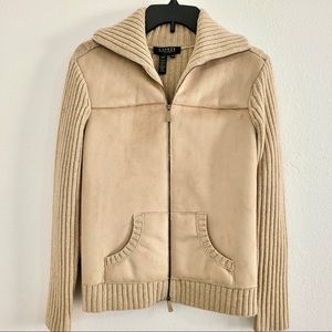Ralph Lauren • Beige Suede Zip Sweater